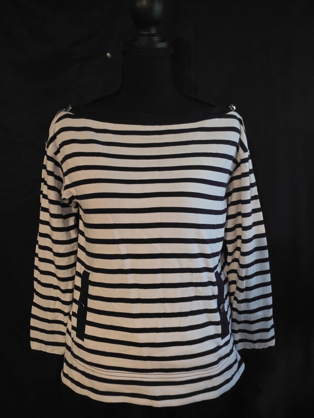 kate spade Black & White Striped Long Sleeve Boatneck Top
